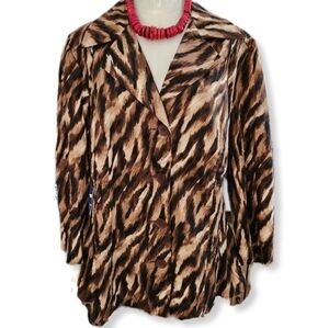 S.L.B WOMAN Animal Print Button-Up 3/4 Sleeve Brown Black Jacket 2X